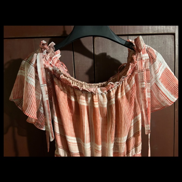 Lenon x Anthropologie Plaid Off Shoulder Tiered Maxi Dress Red/Pink Size M - NWT - Picture 6 of 16